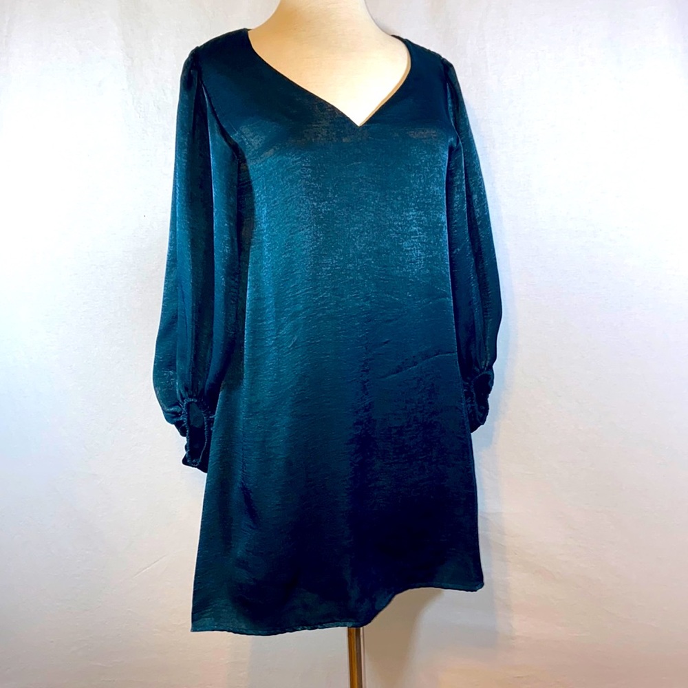 NWT Adrienne Satin Balloon Puff L/S Dress- Malachite Green- Medium